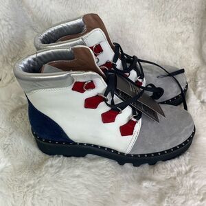 NEW Montelliana 1965 Claudine combat leather studs hiking lace up boots 6.5